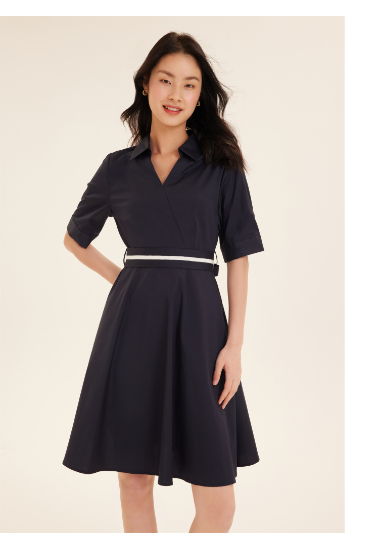 gloria歌莉娅2022年夏季新品v领收腰连衣裙1a4h4k8e091u石墨蓝xs