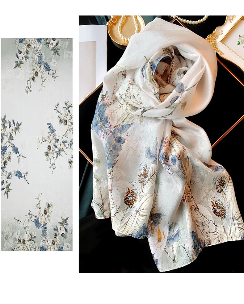 lv bla ck品牌高端轻奢真丝丝巾女2022新款桑蚕丝旗袍披肩围巾两用外