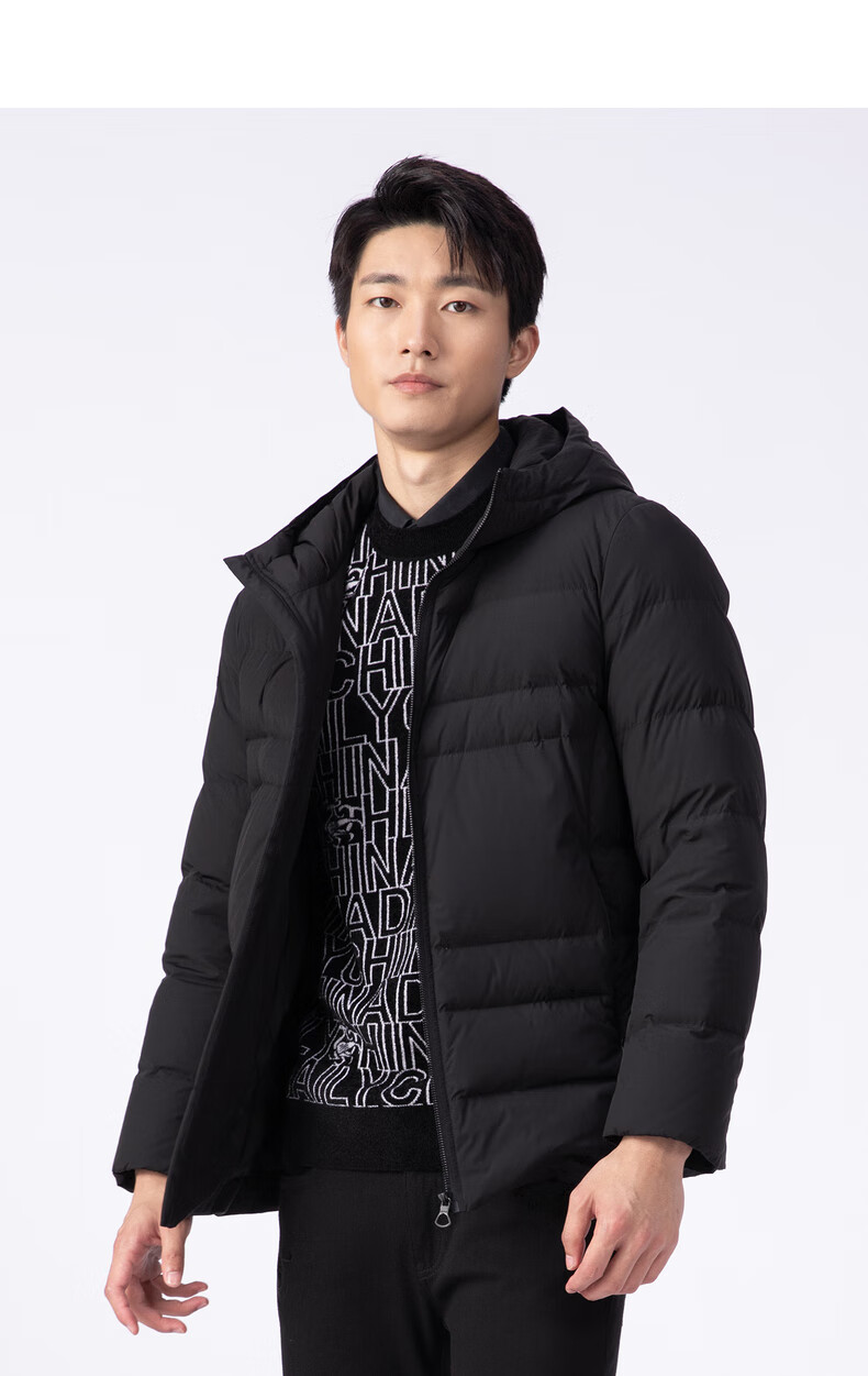利郎羽绒服男连帽简约时尚冬季男士保暖白鸭绒外套 黑(20drf1051y)