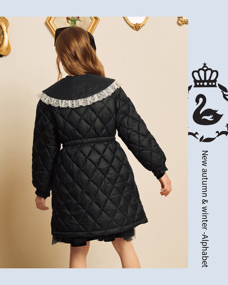 羽绒升级爱法贝女童轻薄羽绒服白鸭绒大儿童装2021冬外套韩版洋气黑色