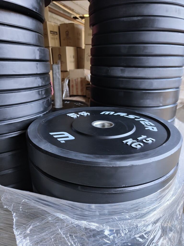 霓梦琳举重全胶杠铃片黑色大孔奥杆橡胶力量举健身环保公斤杠杆 黑色