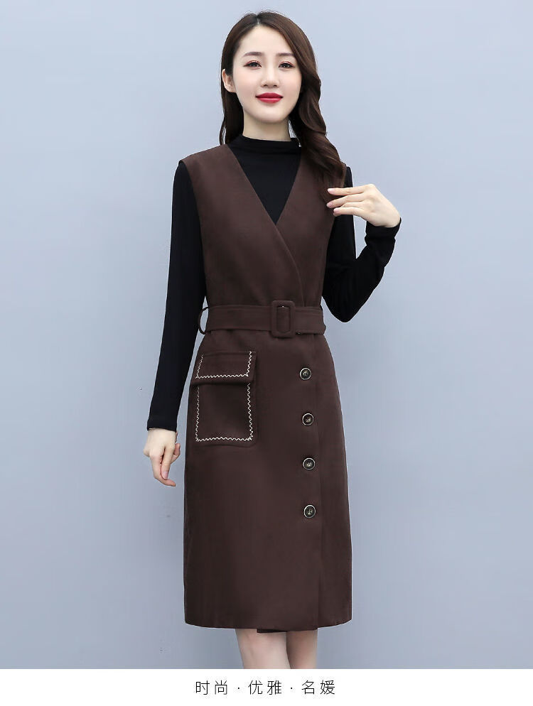 阿亨今年流行气质40岁50岁小个小香风毛呢背带连衣裙女秋冬2021新款