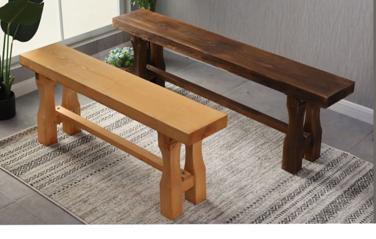 sivir实木长条凳家用客厅木质餐厅原木凳子长方形防腐木简易木头木
