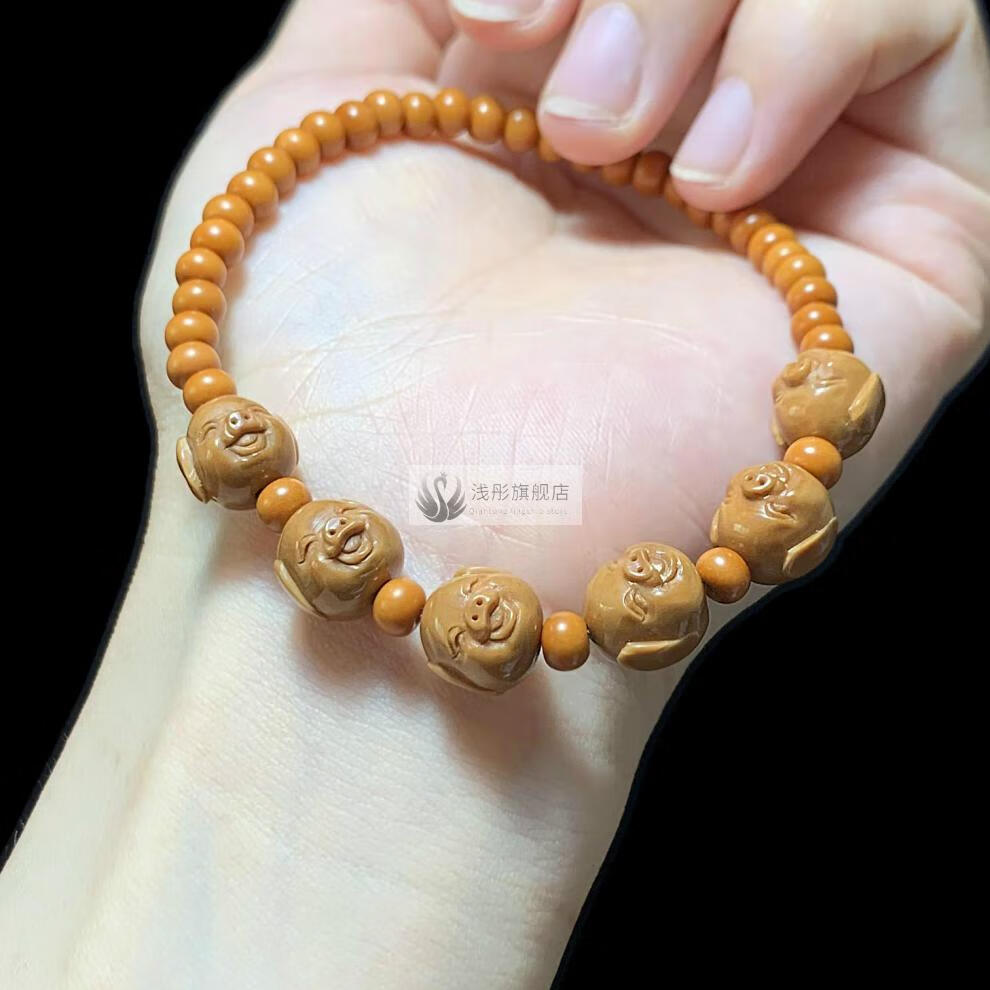 6颗猴头核桃雕刻的小猪 橄榄核5*4mm小珠手串超可爱木质女生文玩浅彤