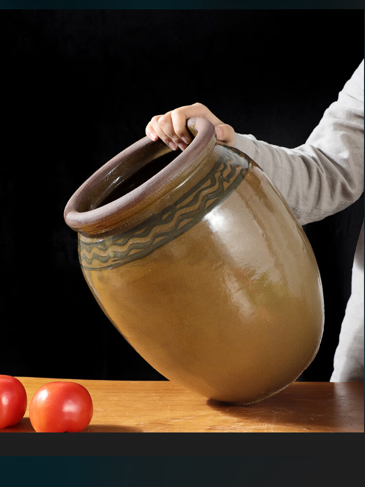 创森小米家用陶瓷罐猪油罐大口土陶装油坛子老式腌菜缸储物罐米缸带盖