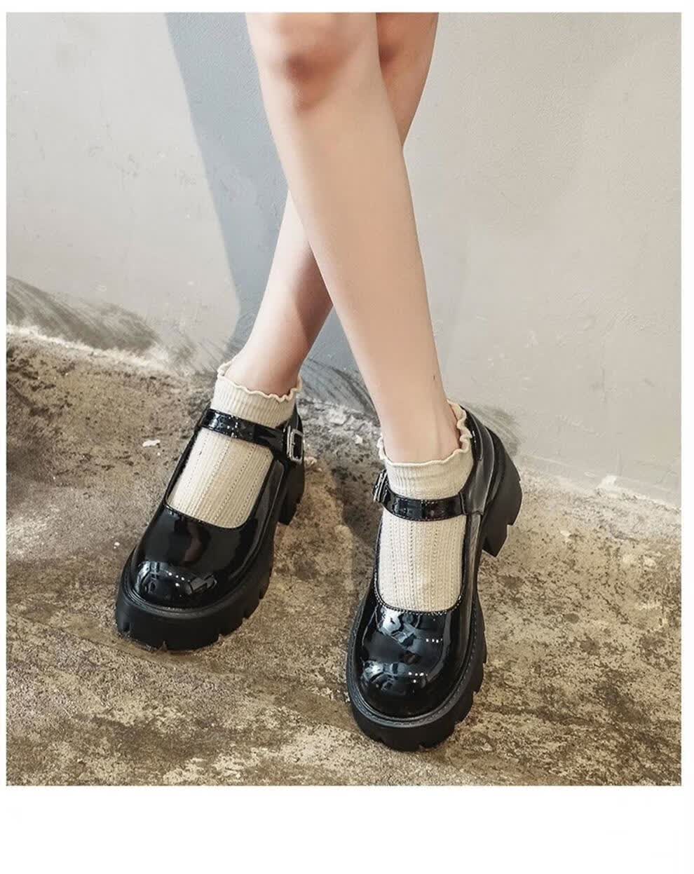英伦风jk皮鞋女学生韩版大头鞋女圆头日系高跟厚底 黑色哑光/收藏有礼