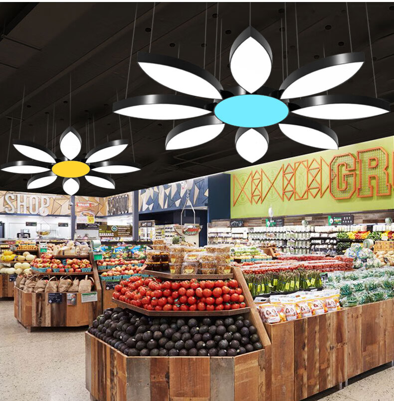 夜易宝现代led工业风造型灯创意长条办公室叶瓣吊灯健身房商场超市