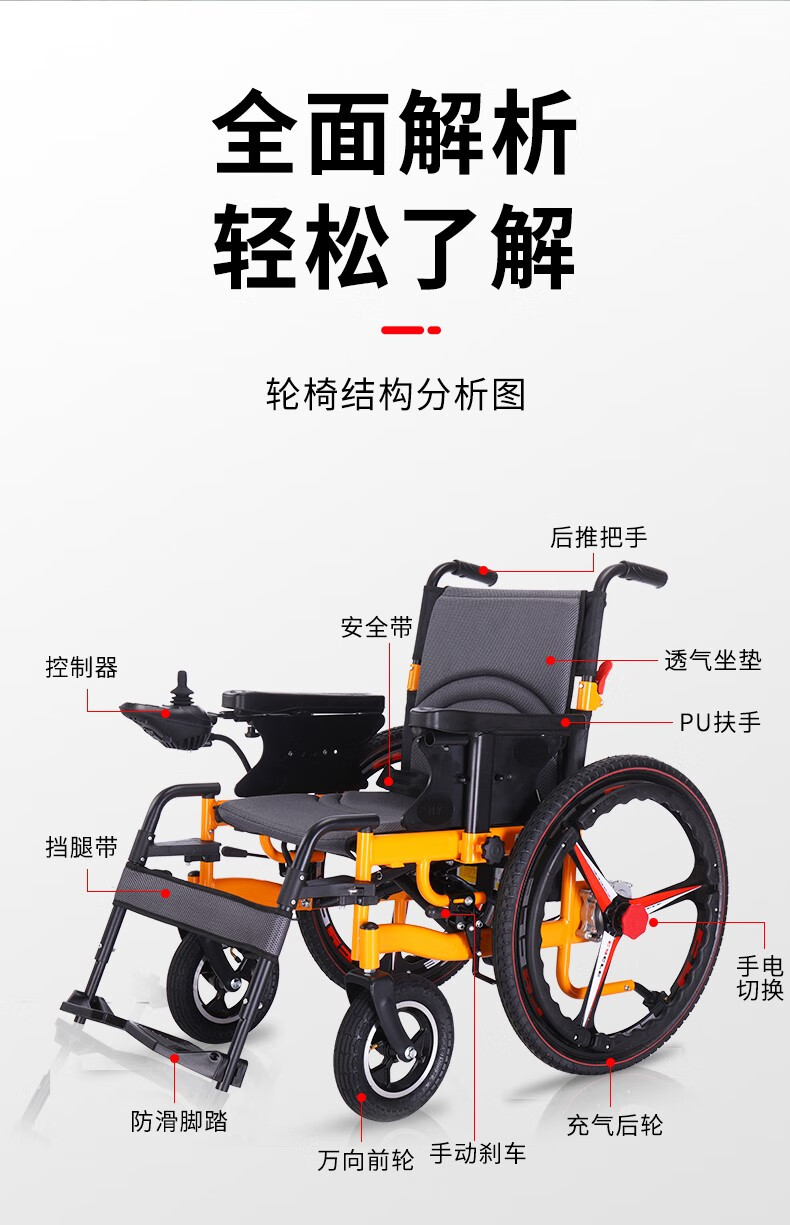 凤凰phoenix电动轮椅车老年人折叠轻便残疾人手推手动便携式铝合金