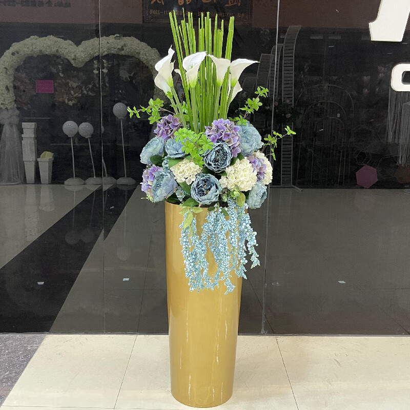 2022新款旋转门花瓶轻奢落地大花瓶仿真插花艺套装酒店旋转门大堂商场