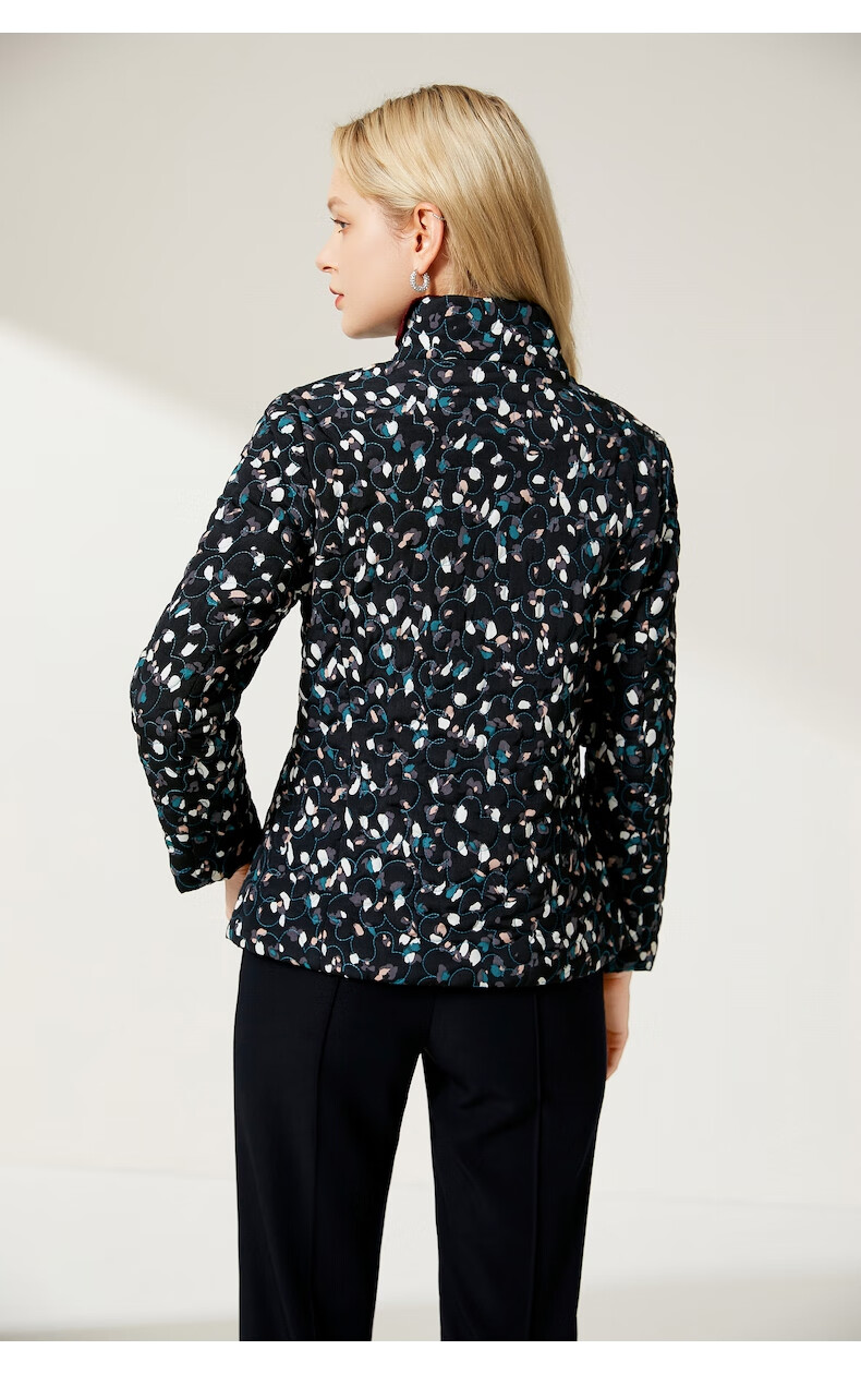 沐兰印花棉服冬季新款高端进口面料女士保暖短款棉衣克绿圈46xxxl