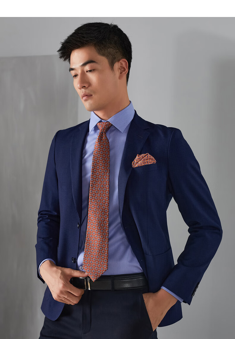 雅戈尔官方西服男春秋季绵羊毛混纺男士西服商务休闲西装外套上衣藏青