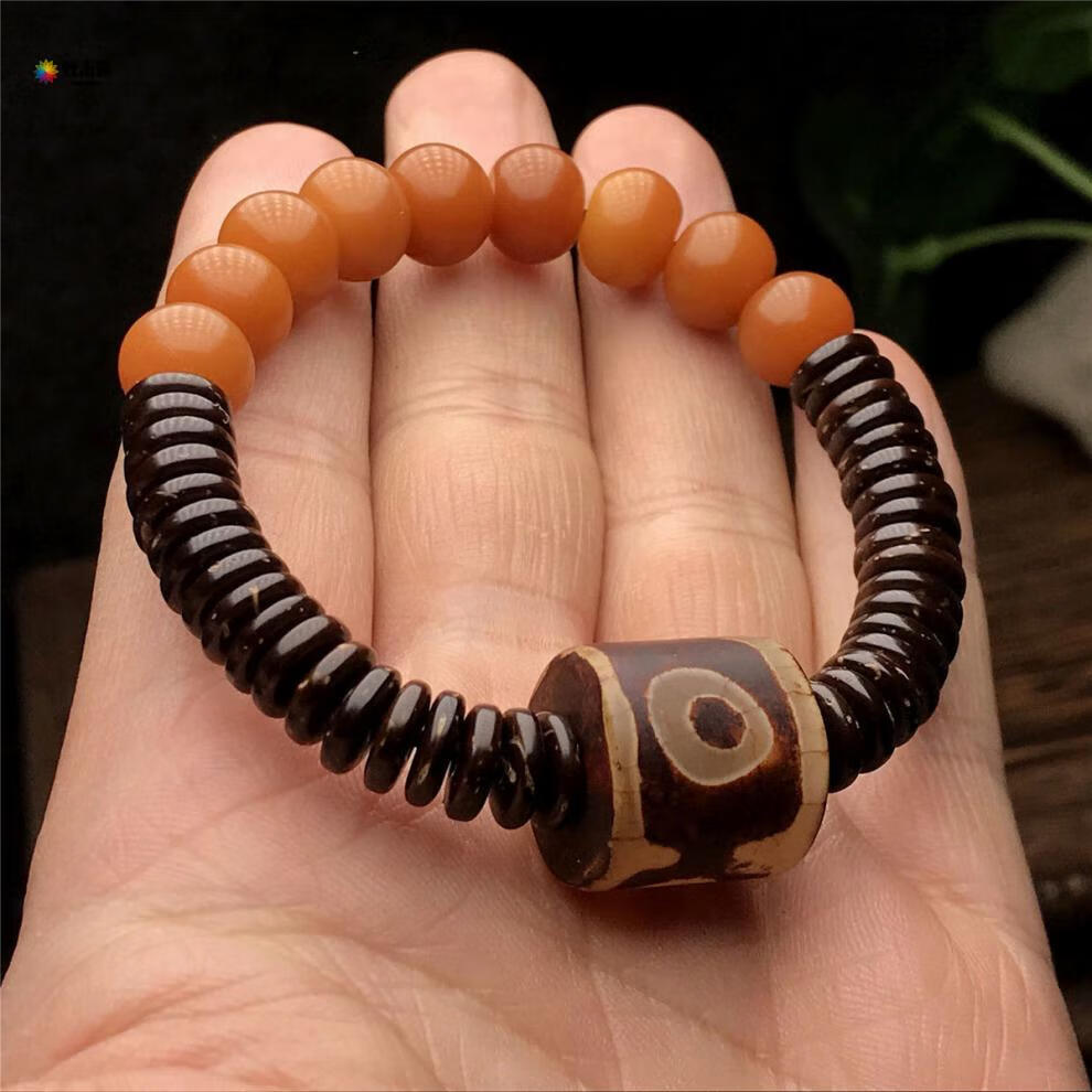 双禾喜天然绿菩提根手串阴皮绿桶珠复古名族风化白玉佛珠手链百搭饰品