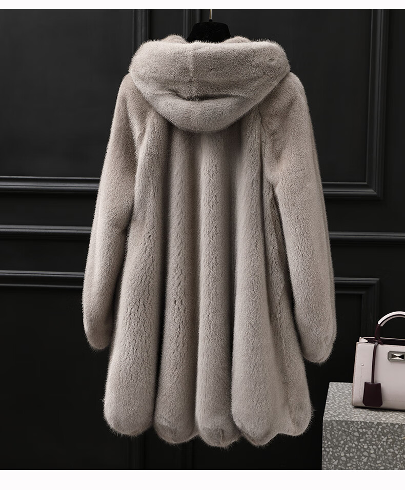 水貂皮大衣女整貂皮草外套2020冬季新款时尚带连帽裘皮毛清仓灰色m