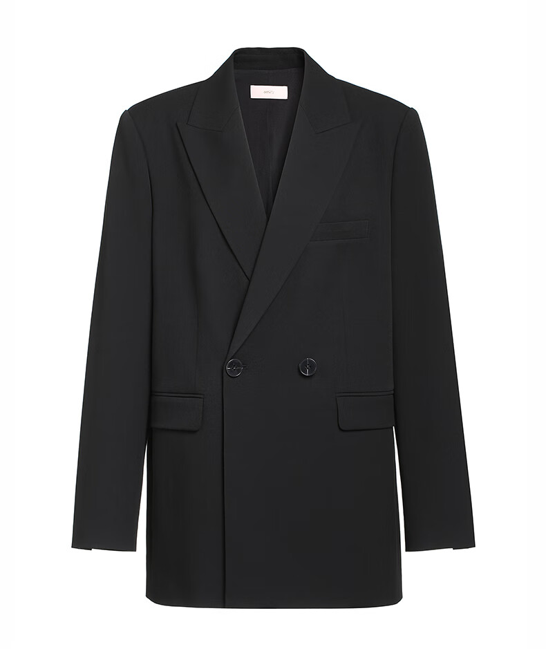 ochirly欧时力西装外套女2022新款秋装后背刺绣钉钻中长款通勤 黑色 s