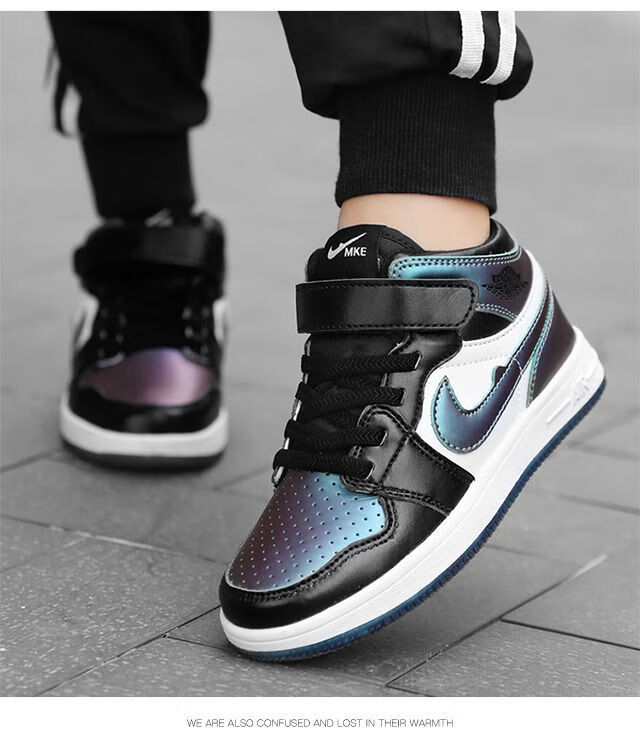 高帮通用童7儿童鞋子10-15岁中大童9小学生潮牌aj1运动 深蓝月 35