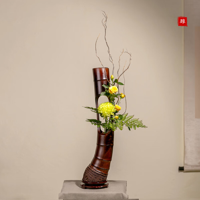 麦桑荷竹筒竹根花篮竹制品手工竹子插花器中华花艺花器茶席家居摆设k