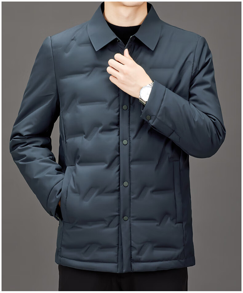 波士顿冬季轻薄羽绒服男装中青年时尚简约翻领衬衫羽绒服休闲外套短