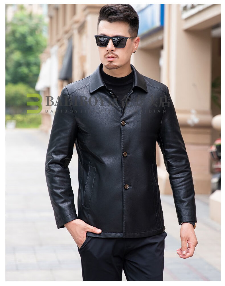海宁真皮特价babiboy真皮皮衣男士外套加厚保暖鹿皮夹克中年男士商务