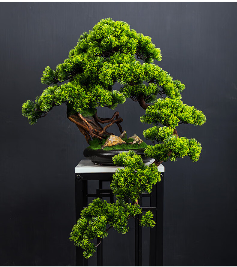 麦桑荷仿真迎客松盆景花架摆件饰品新中式客厅桌面植物假盆栽样板间