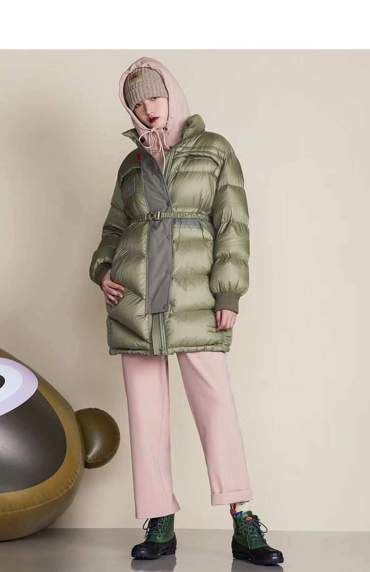 达衣岩洋气纯色中长款宽松羽绒服2021冬季新款收腰流行胶牌贴外套