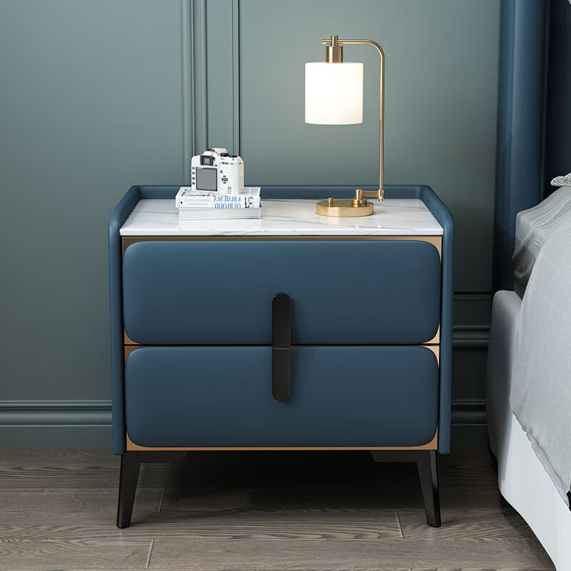 定制皮质科技布简约现代轻奢风格小户型网红床头柜藕粉色坂木抽屉实木