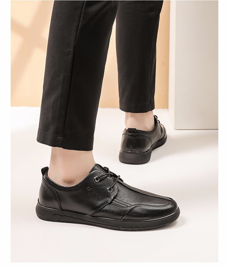 大东皮鞋男鞋2022新款秋季休闲简约低跟平底舒适圆头系带2200 黑色 40