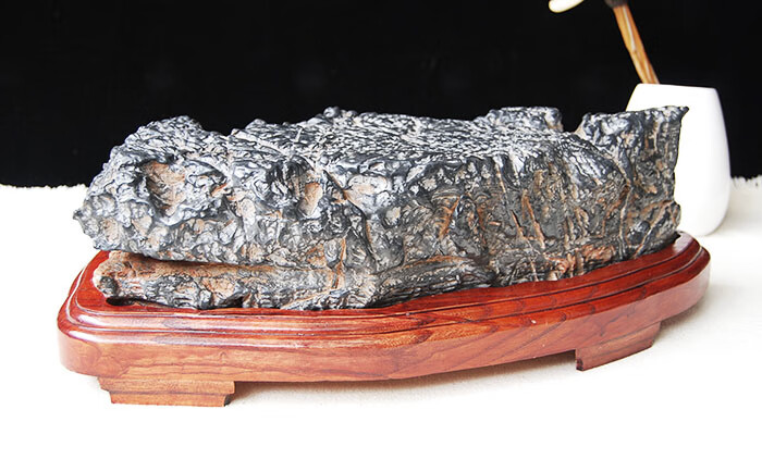 知茗新款灵璧石自然随型滴水莲花室内家居办公桌面摆件精品60黑色