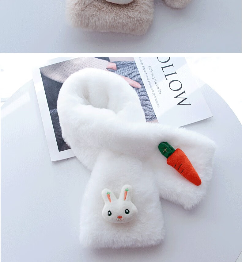 儿童围巾女女宝宝可爱卡通兔子毛绒围脖韩版加厚保暖脖套亲子粉色儿童