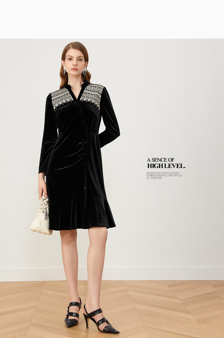 yiner音儿女装2021秋季新款连衣裙 黑色 38【图片 价格 品牌 报价】