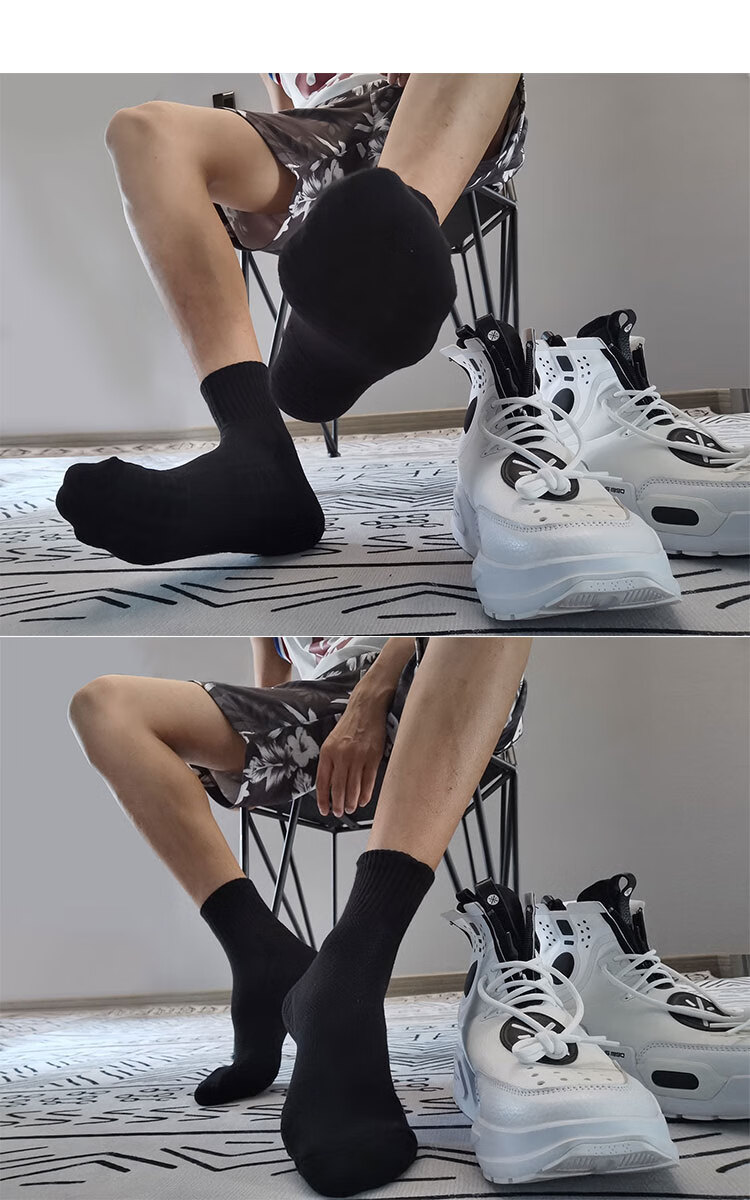 浪莎新品大码男士中筒袜子纯色毛巾底黑白灰吸汗透气运动体育生冬季