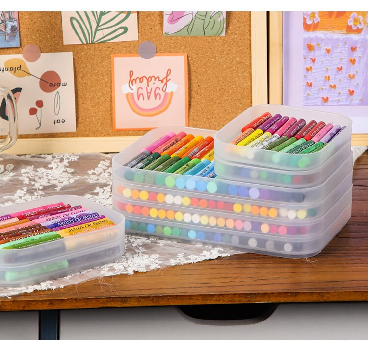 塑料磨砂放36色支文具儿童蜡笔绘画小盒子大号mdah油画棒收纳8件装