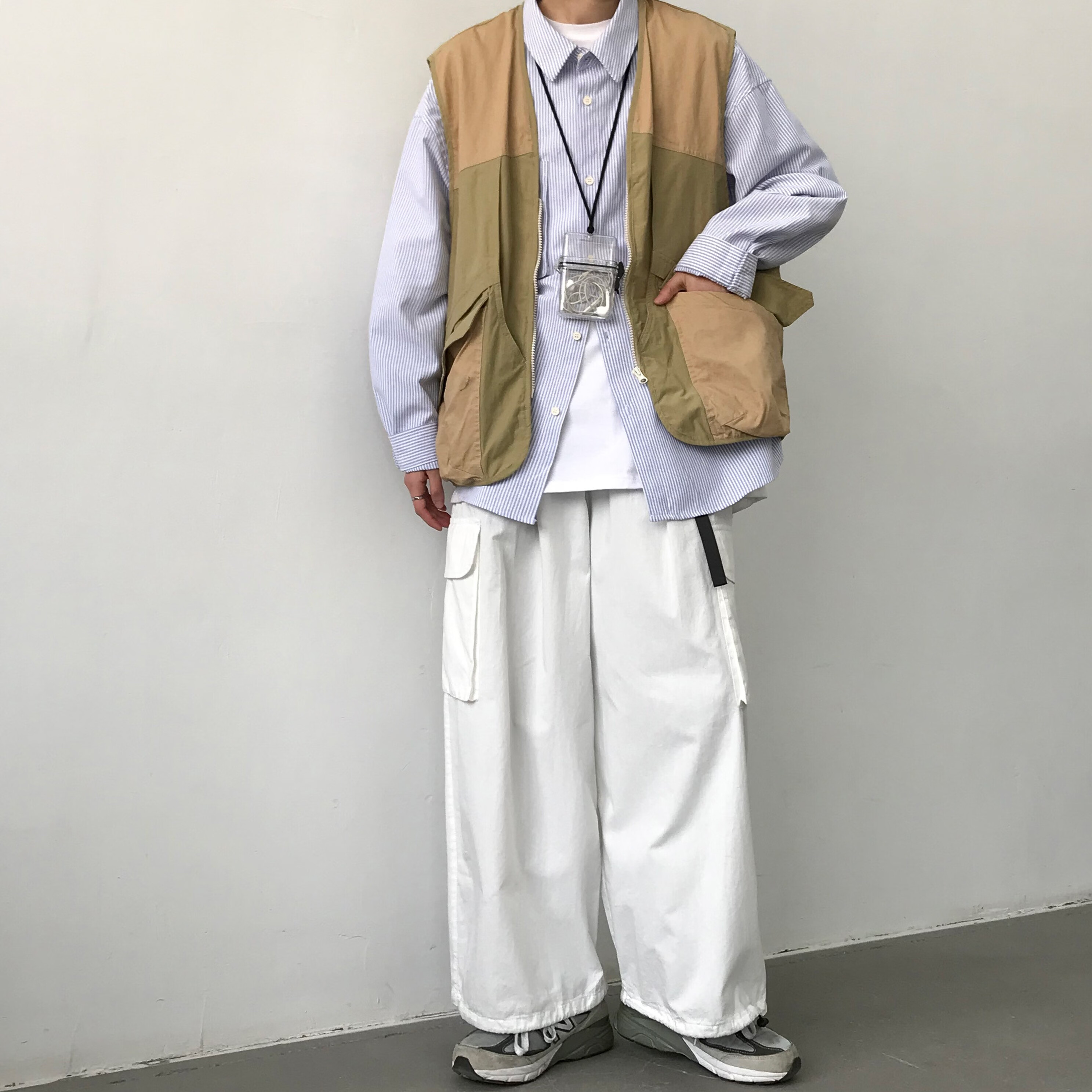 额府春秋日系复古基础款工装阔腿裤男直筒宽松九分裤情侣百搭休闲裤子