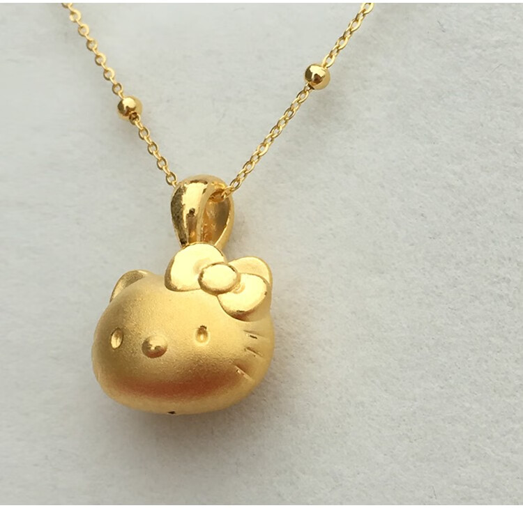 宫之瑄 3d硬金999足金 hello kitty凯蒂猫kt黄金转运珠项链吊坠女情人