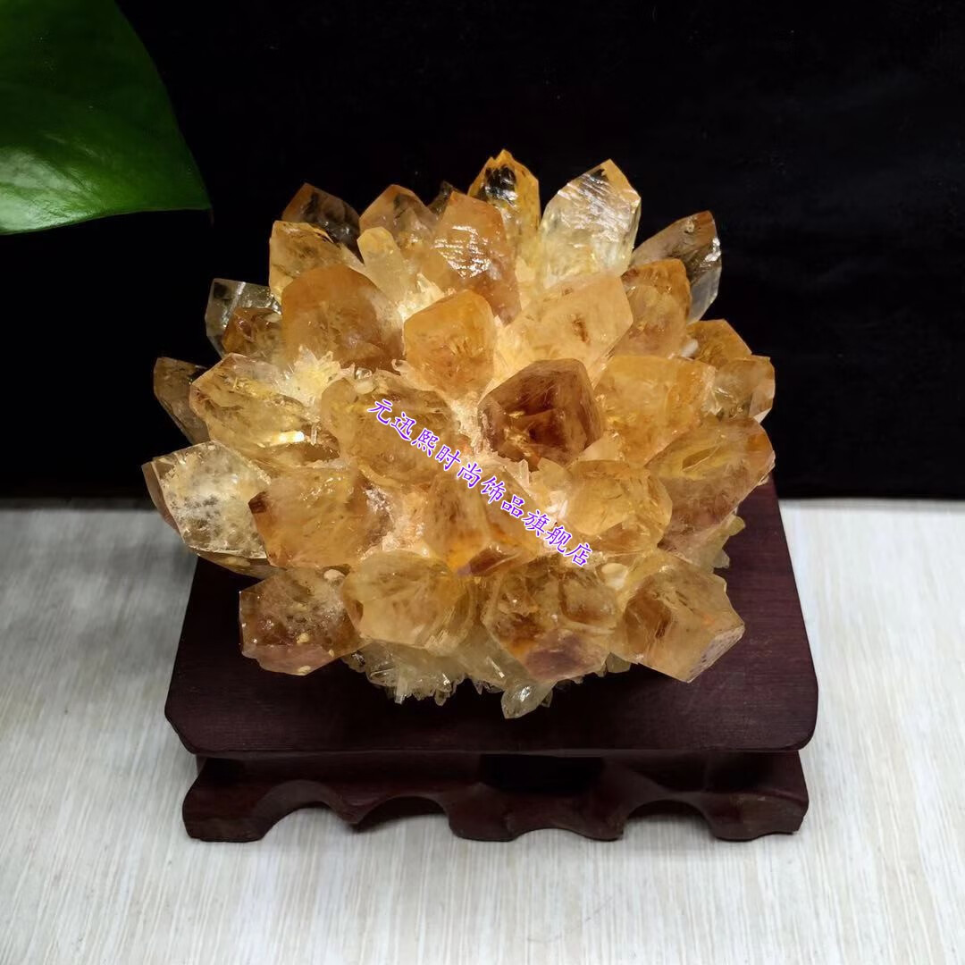 天然原矿黄水晶花朵晶簇摆件消磁净化防辐射家居办公风水摆件ay37