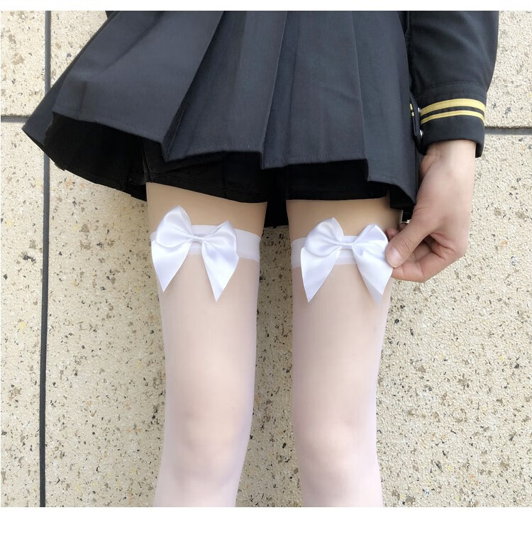 商场同款香港greg蝴蝶结黑丝袜女黑色ins长筒袜子潮jk可爱白丝萝莉 一