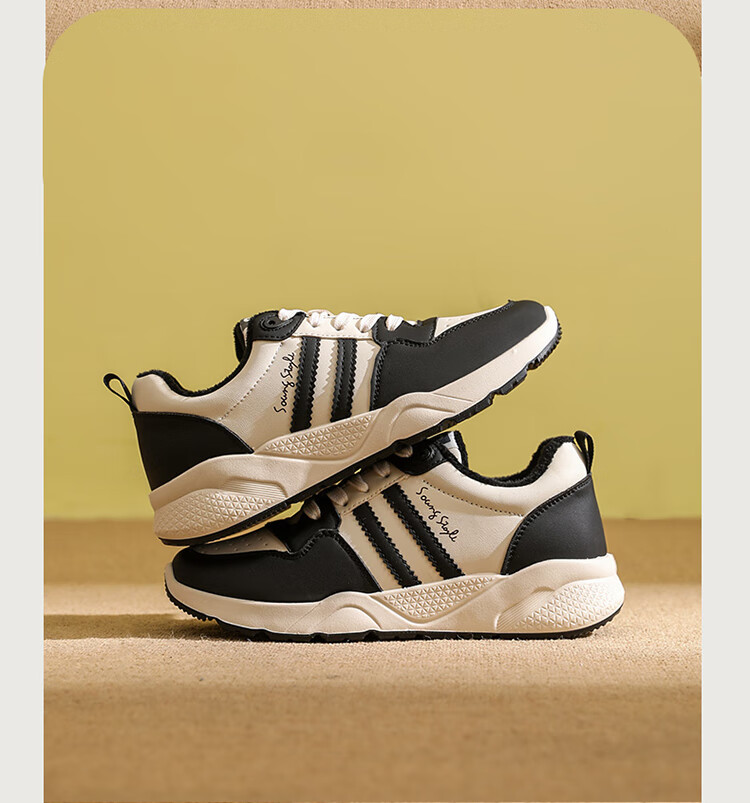 大东时尚运动鞋女2022冬季新款休闲低跟平底圆头系带加绒女鞋5067 米