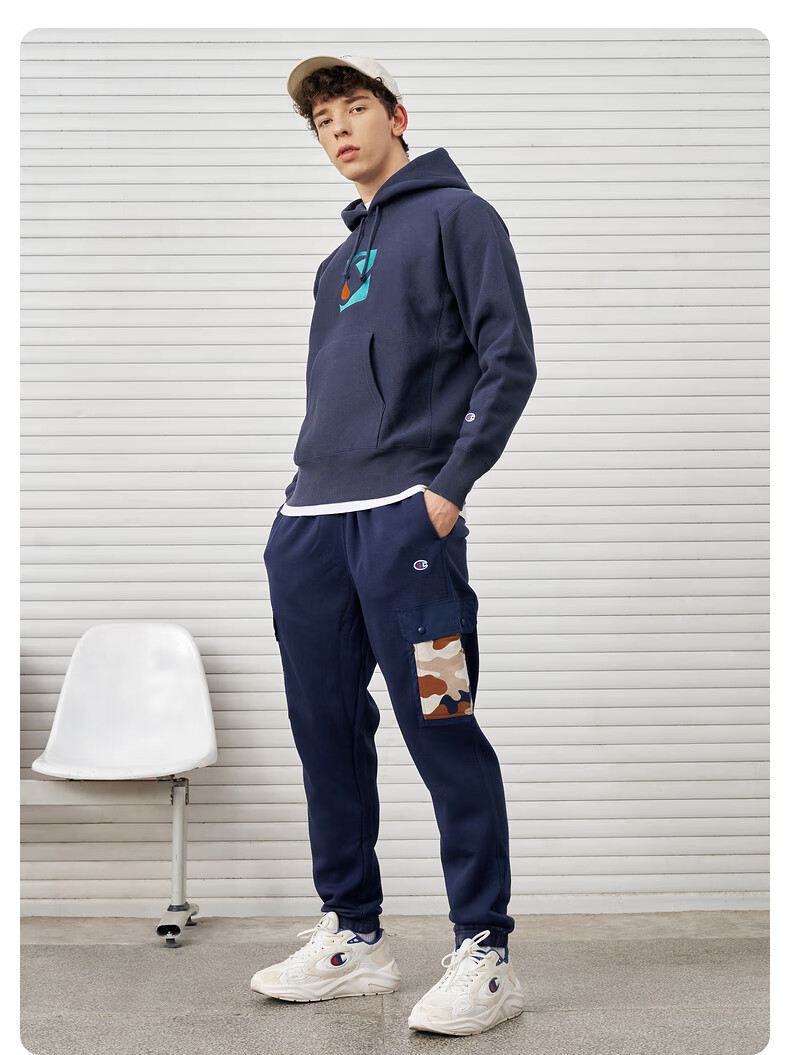 champion冠军2021秋冬新款男女加绒厚撞色刺绣logo套头连帽情侣卫衣