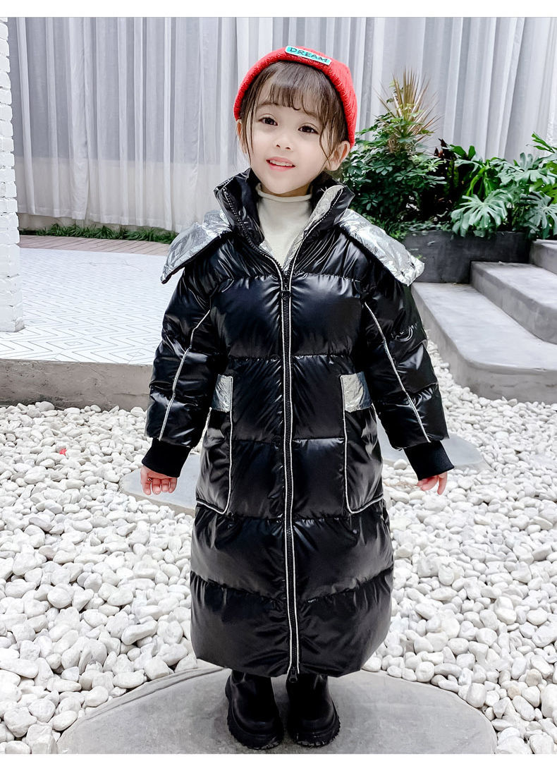 免洗萌娃穿的童装羽绒服2021新款冬装洋气加厚中长款外套儿童金色160