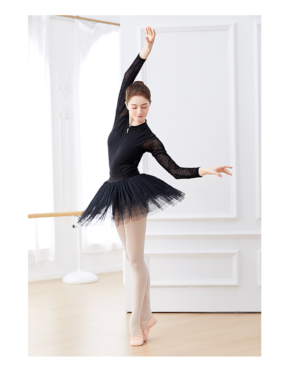 艾舞戈成人舞蹈服女2022新款立领植绒芭蕾舞练功服春秋长袖体操服形体