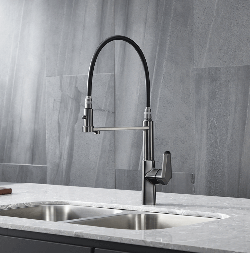 德国当代水龙头 德国当代灰色三合一厨房龙头冷热全铜净水器抽拉式洗