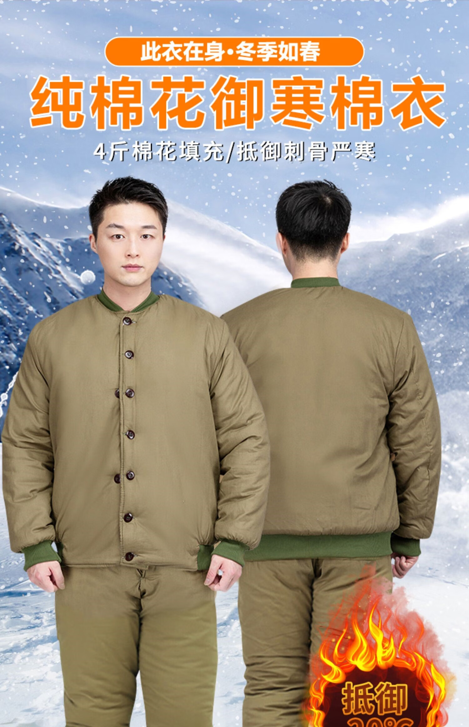 轻奢品牌男装冬季劳保棉袄男棉衣加厚老式防寒保暖冷库专用军绿色棉服