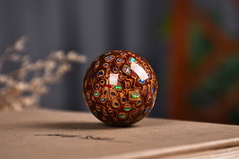 轩野慕礼大漆珠手工黑金犀皮漆30mm犀皮水晶欧珀车挂包包挂件锁骨链