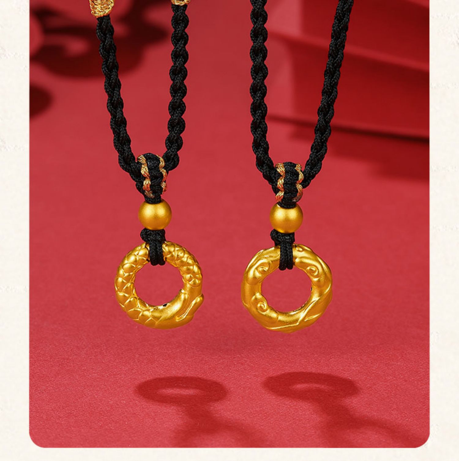 扣黄金吊坠女项链3d硬金本命年平安扣情侣吊坠编织绳圣诞礼物龙凤吊坠