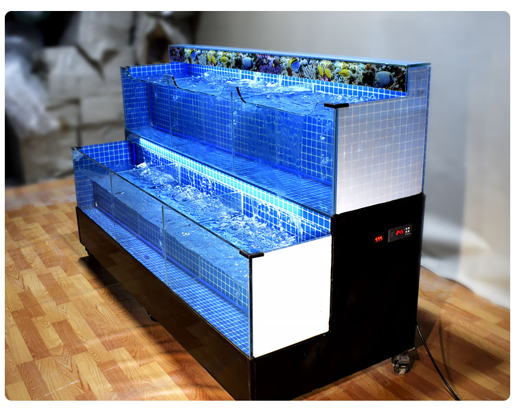 极墨移动海鲜池商用饭店海鲜鱼缸超市酒店用玻璃活鱼缸海鲜养殖缸定做