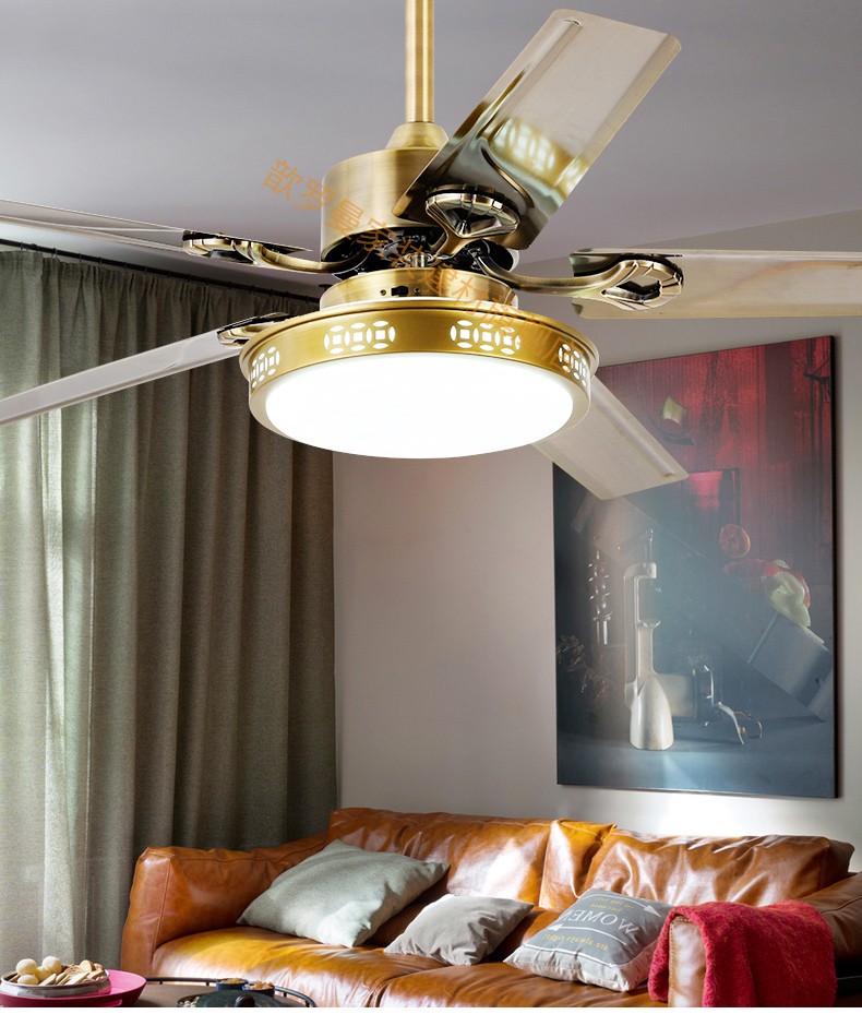 带灯吊扇led电风扇吊灯吊扇灯餐厅风扇灯欧式复古带电扇的灯具家用