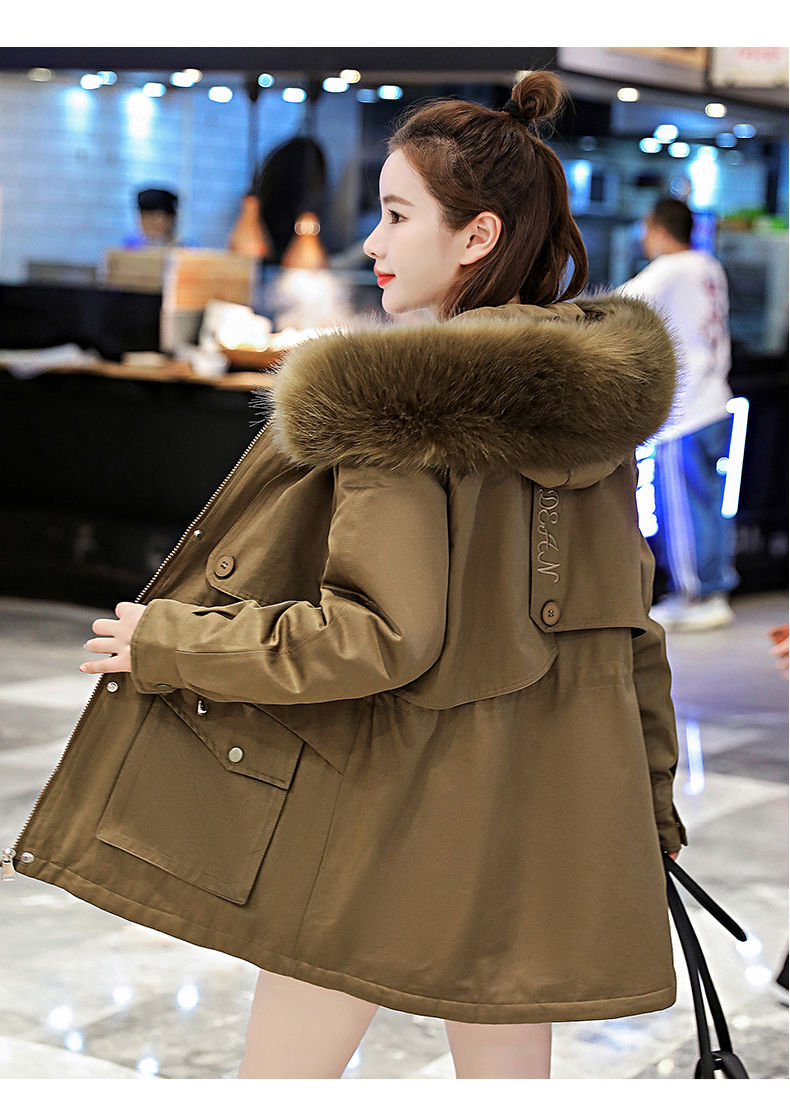 派克棉服女冬季新款韩版大毛领加绒加厚派克服女冬宽松连帽棉袄大衣15
