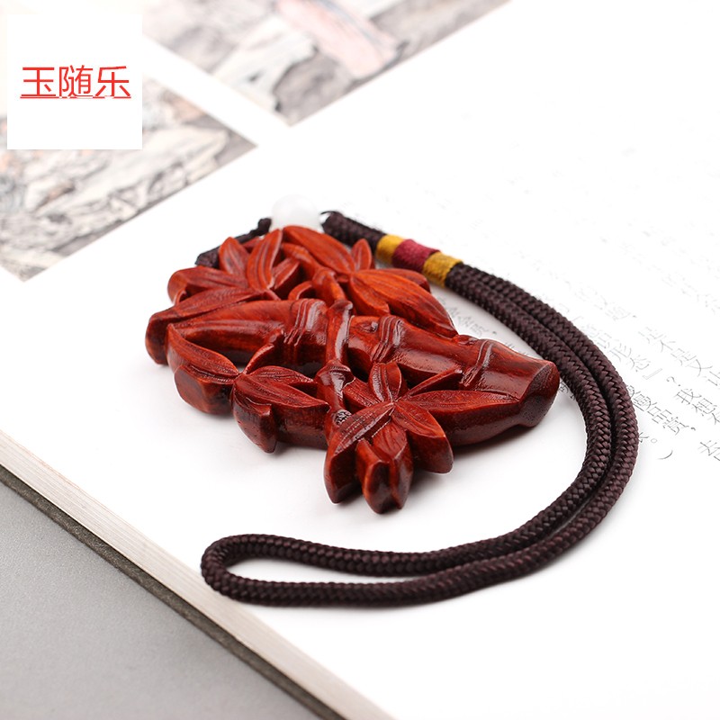 玉随乐竹报平安无事牌 平安牌挂件 印度小叶紫檀木文玩牌子男士随身