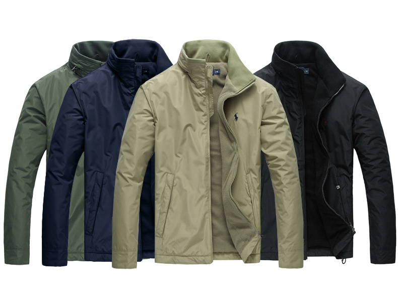 保罗polo夹克男秋冬男士立领夹克外套加绒加厚大码宽松休闲夹克衫黑色