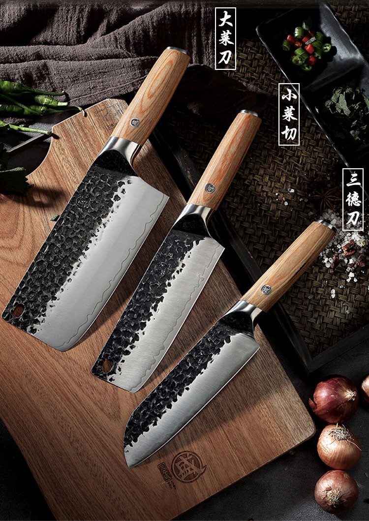 日本三本盛切菜刀家用厨房刀具斩切刀日式三德刀切片刀锻打切肉刀厨刀