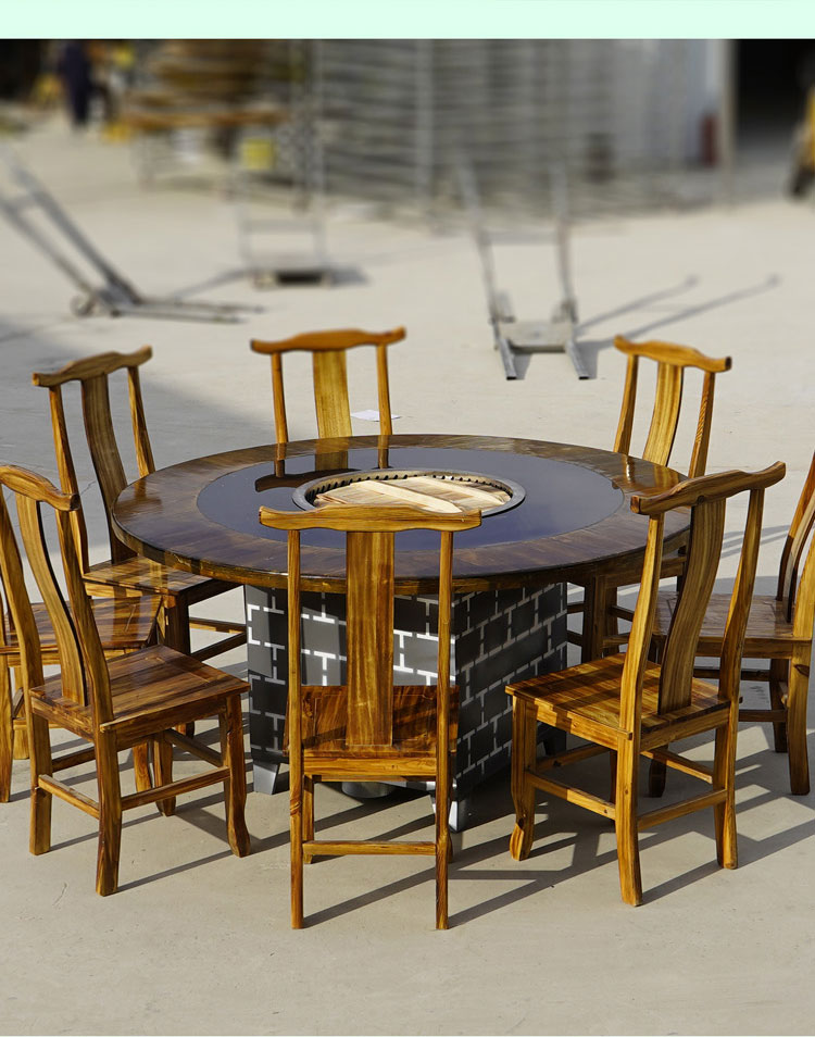 铁锅炖灶台桌饭店柴火鸡灶商用地锅炖灶台桌室内餐桌铁锅炖地锅鸡柴火